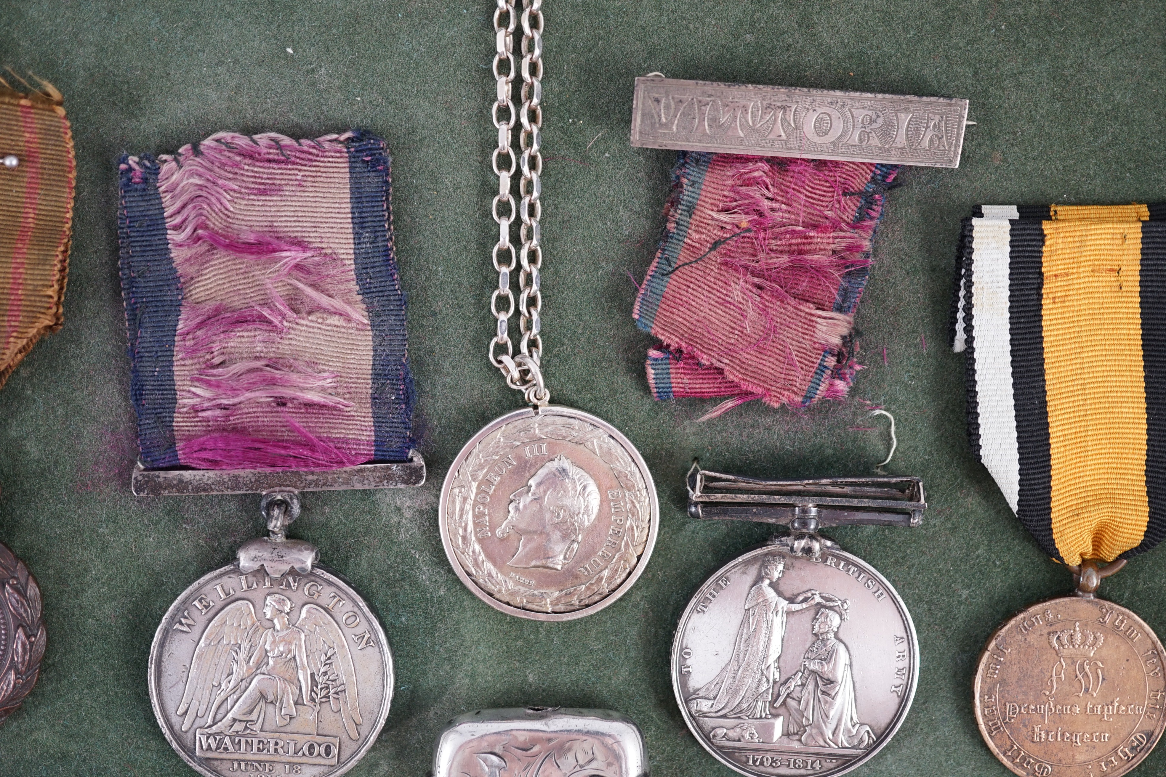 A Military General Service 1793-1814, Toulouse clasp to N.B. renamed John Buckley 1st Lifeguards, and other various medals and coins